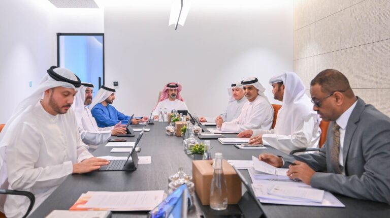 Ammar bin Humaid leads Ajman Bank board meeting, discussing growth and financial strategies.