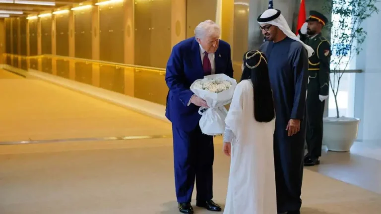UAE President Sheikh Mohamed welcomes President Trump at Abu Dhabi terminal, highlighting diplomatic engagement and bilateral ties.