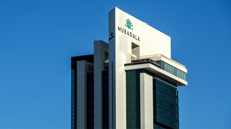 Mubadala and Techem logos with acquisition graphic