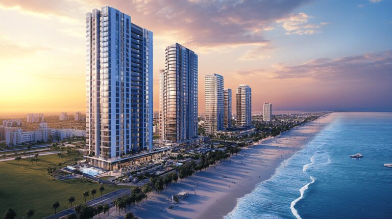 Ajman city skyline with real estate growth chart